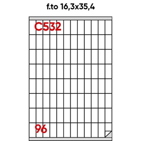 Etichette bianche permanenti Markin Copiatabu 16,3x35,4 mm con margine - 96 et./ff - conf. 100 ff A4 - X210C532